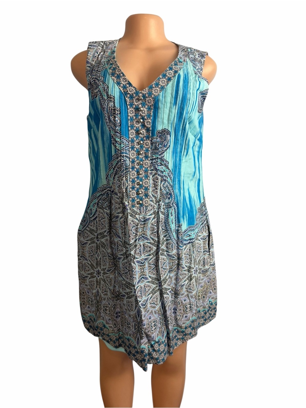 Rabbit Rabbit Rabbit Blue Geometric Sleeveless Dress